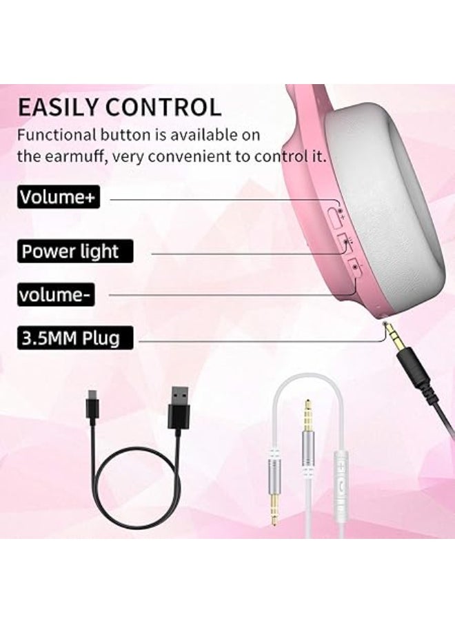 Somic - SOMIC MS300 Wired and Wireless Bluetooth Over Ear Headphones with CVC Noise Reduction and 72H Playtime(Pink) - Image 1