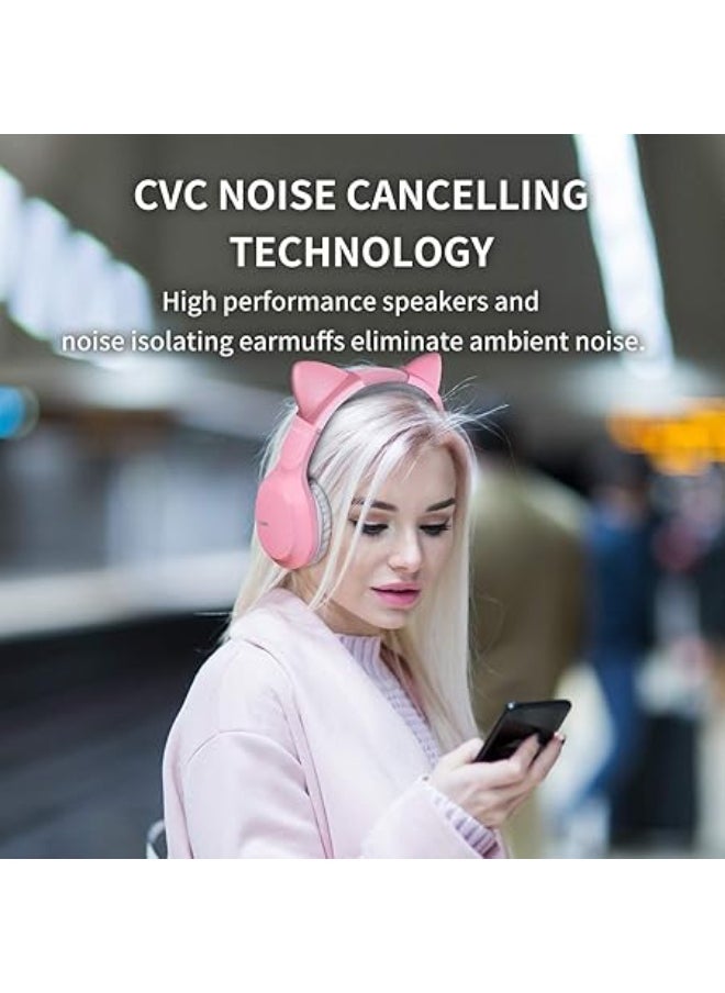 Somic - SOMIC MS300 Wired and Wireless Bluetooth Over Ear Headphones with CVC Noise Reduction and 72H Playtime(Pink) - Image 1