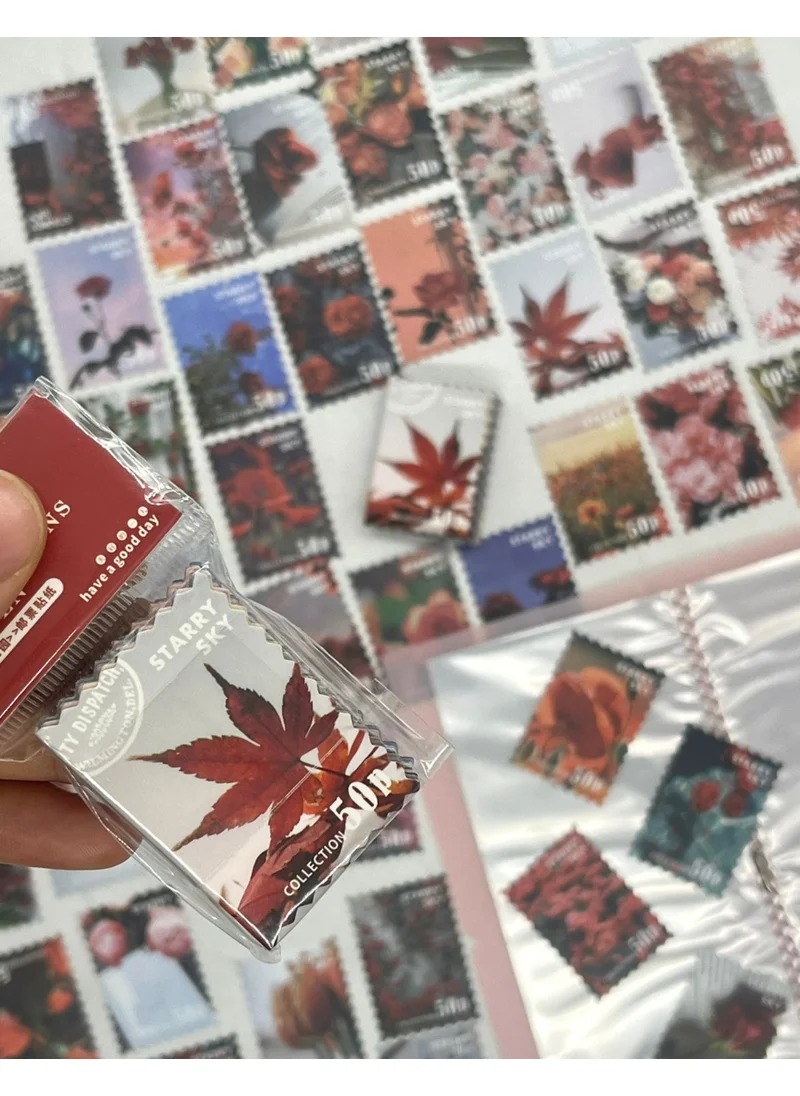 Kağıt Gemi Dükkan Paper Ship Shop Colorful Spring Red Flower Filled 50 Sheets Stamp Sticker / Decal / Bullet Journal / Notebook Decoration / Scrapbook