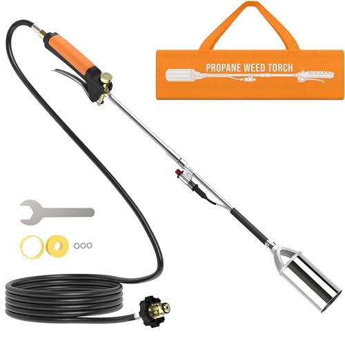 CALPOSE Propane Torch Weed Burner, Propane Weed Torch High Output 400,000BTU with 12FT Hose, Weed Torch with Flame Control and Button Igniter for Garden Wood Roofing Snow Road Charcoal Start - Image 1