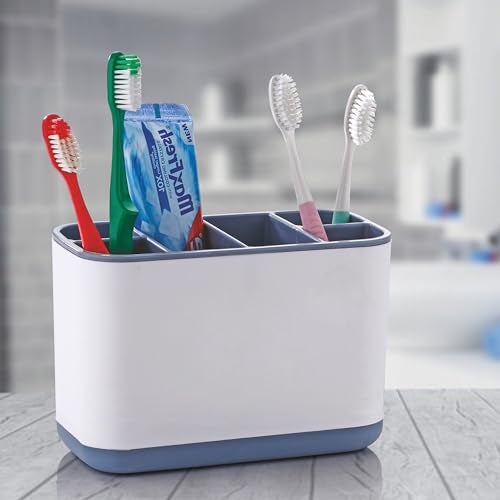 Leawall 6-Compartment Cutlery Holder,Toothbrush & Desk Organizer with Detachable Compartments – Multi-Functional Makeup Brush Holder for Home, Office, Kitchen Wash Basin Countertop Organizer (Gray) - Image 1