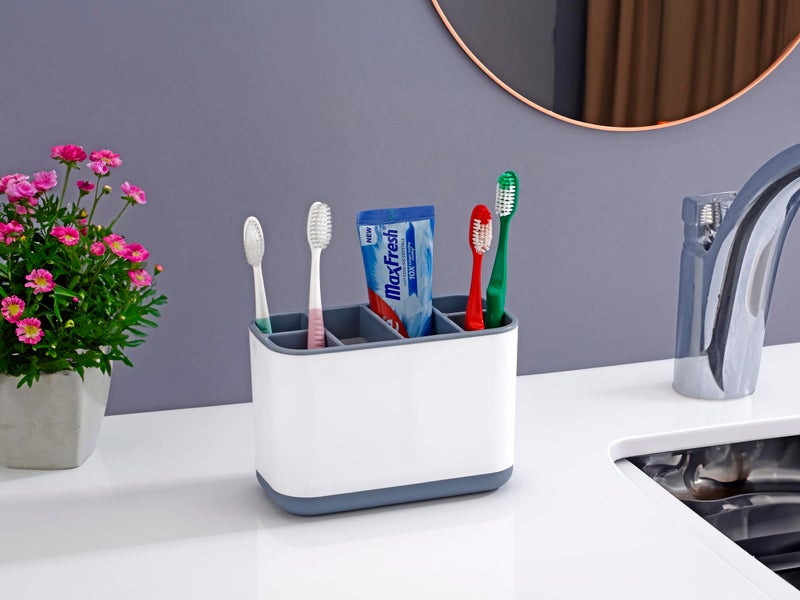Leawall 6-Compartment Cutlery Holder,Toothbrush & Desk Organizer with Detachable Compartments – Multi-Functional Makeup Brush Holder for Home, Office, Kitchen Wash Basin Countertop Organizer (Gray) - Image 3