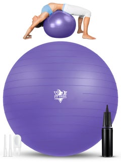 FIT TRIBE Yoga Ball with Air Pump - Anti-Burst, Slip-Resistant Exercise Ball for Gym Pilates, Balance Training, Stability, and Pregnancy - Supports 500KG, Fitness Gym Equipment (Purple)  - Image 1