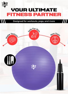 FIT TRIBE Yoga Ball with Air Pump - Anti-Burst, Slip-Resistant Exercise Ball for Gym Pilates, Balance Training, Stability, and Pregnancy - Supports 500KG, Fitness Gym Equipment (Purple)  - Image 2