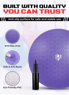 FIT TRIBE Yoga Ball with Air Pump - Anti-Burst, Slip-Resistant Exercise Ball for Gym Pilates, Balance Training, Stability, and Pregnancy - Supports 500KG, Fitness Gym Equipment (Purple)  - Image 3