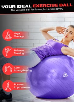 FIT TRIBE Yoga Ball with Air Pump - Anti-Burst, Slip-Resistant Exercise Ball for Gym Pilates, Balance Training, Stability, and Pregnancy - Supports 500KG, Fitness Gym Equipment (Purple)  - Image 5