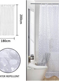 HAWAWA Long Shower Curtain Liner, Heavy Duty PEVA Thick Clear Plastic Shower Curtain with Rust-Proof Metal Grommets, Waterproof Shower Liner for Bathroom, 3DPebble Pattern, 180X200cm  - Image 2