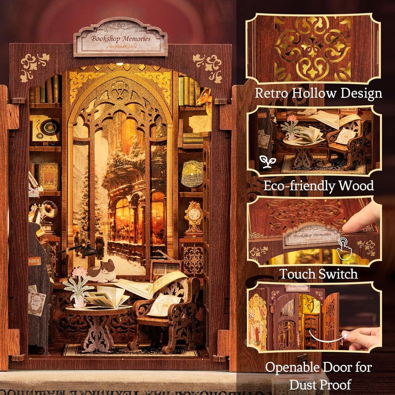 CUTEBEE Book Nook Kit - DIY Miniature House Kit for Adults and Teens, Dollhouse Booknook Tiny House Model Build Bookshelf Decor, Gifts for Family, Friends - Image 5