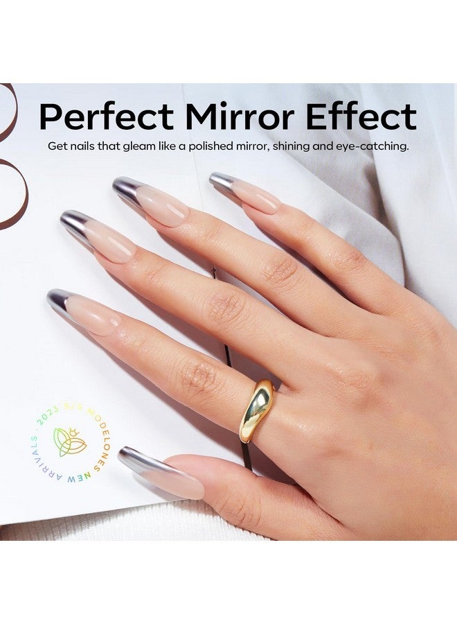 modelones Chrome Powder For Nails 4 Pcs, Magic White Pearl Chrome Nail Powder Kit Mirror Effect Chrome Powder Holographic Nail Powder Pigment Glitter Nail Powder Nailr Art Decoration - Image 3