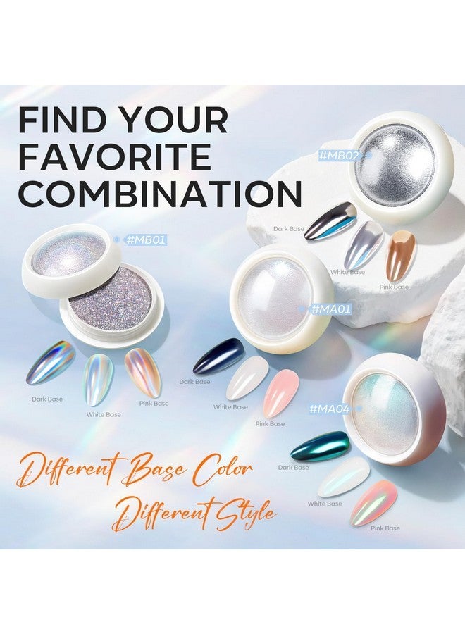 modelones Chrome Powder For Nails 4 Pcs, Magic White Pearl Chrome Nail Powder Kit Mirror Effect Chrome Powder Holographic Nail Powder Pigment Glitter Nail Powder Nailr Art Decoration - Image 5