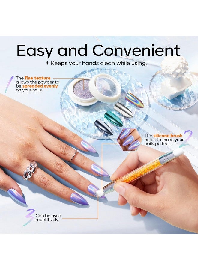 modelones Chrome Powder For Nails 4 Pcs, Magic White Pearl Chrome Nail Powder Kit Mirror Effect Chrome Powder Holographic Nail Powder Pigment Glitter Nail Powder Nailr Art Decoration - Image 4