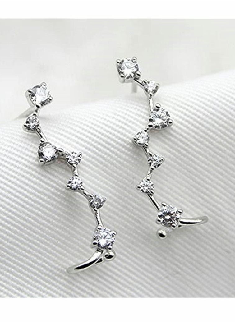 SYOSI - Silver Earrings, Crystals Ear Cuffs, Sterling Hypoallergenic Earring, Earrings Fits, for Any Occasion (A Pair 14 Crystal) - Image 1