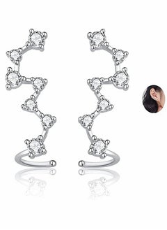 Silver Earrings, Crystals Ear Cuffs, Sterling Hypoallergenic Earring, Earrings Fits, for Any Occasion (A Pair 14 Crystal)