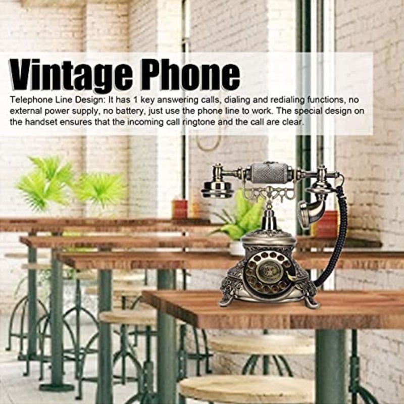 Antique Telephone, 1 Classic European Retro Landline Telephone for Home Coffee Shop Bar, Bronze Metal Vintage Design with Redial Function, Elegant Retro Aesthetic, Bronze - Image 2