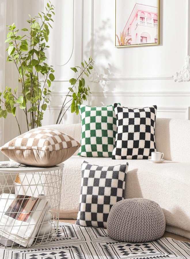 WACOMECO Decorative Throw Pillow Covers - Soft Sherpa Checkerboard Cushion Covers Faux Fur Pillow Cases for Sofa Bedroom Livingroom Car, 18 x 18 in, Khaki and Off White - Image 3