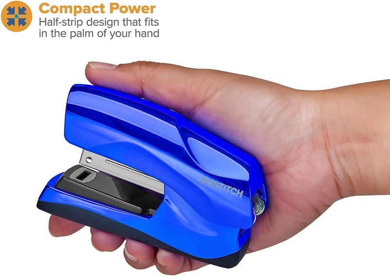 Bostitch Office Heavy Duty Stapler, 40 Sheet Capacity, No Jam, Half Strip, Fits into the Palm of Your Hand, For Classroom, Office or Desk, Metallic Blue - Image 3