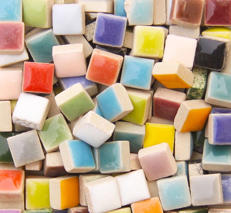 PINUO&KE 200 Pieces / 200 g Square Shapes 0.4x0.4 inch Square Ceramic Mosaic Mosaic Tiles for Crafts, Colorful Stained Glass Pieces for Mosaic Projects - Full Color Mix - Image 1