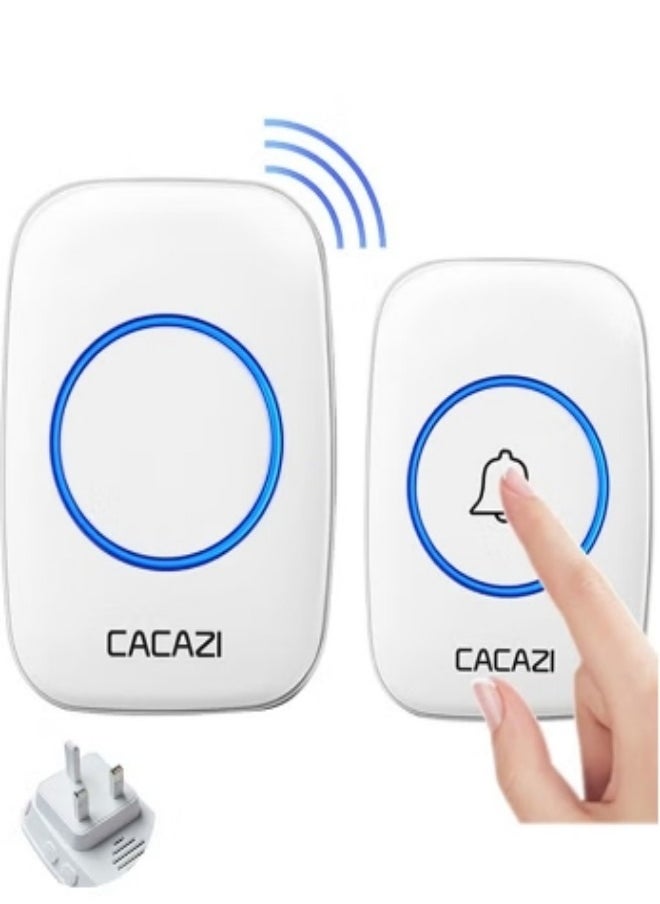 CACAZI Waterproof Wireless Doorbell with LED Flash, Over 1000 Feet Range, 60 Sounds and 5 Levels of Volume, Cordless Doorbell for Home, Office, Apartment, Hotel, Warehouse and Anti-Theft White  - Image 1