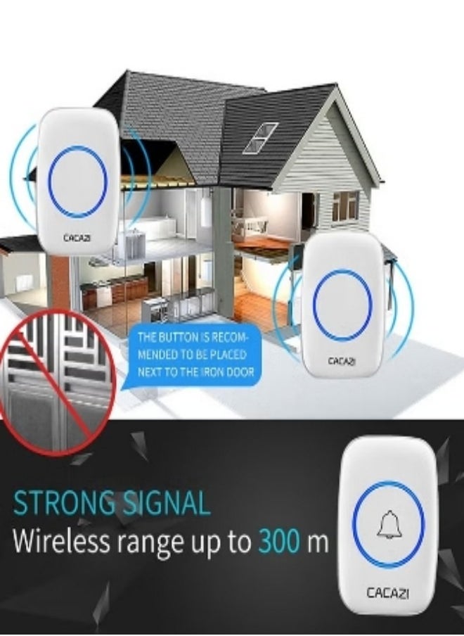 CACAZI Waterproof Wireless Doorbell with LED Flash, Over 1000 Feet Range, 60 Sounds and 5 Levels of Volume, Cordless Doorbell for Home, Office, Apartment, Hotel, Warehouse and Anti-Theft White  - Image 5