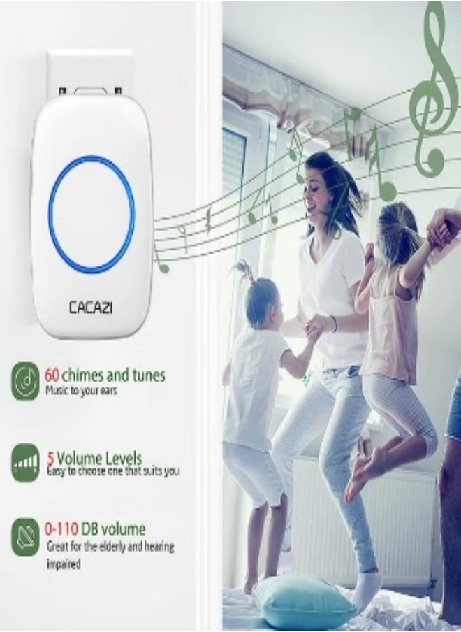 CACAZI Waterproof Wireless Doorbell with LED Flash, Over 1000 Feet Range, 60 Sounds and 5 Levels of Volume, Cordless Doorbell for Home, Office, Apartment, Hotel, Warehouse and Anti-Theft White  - Image 4
