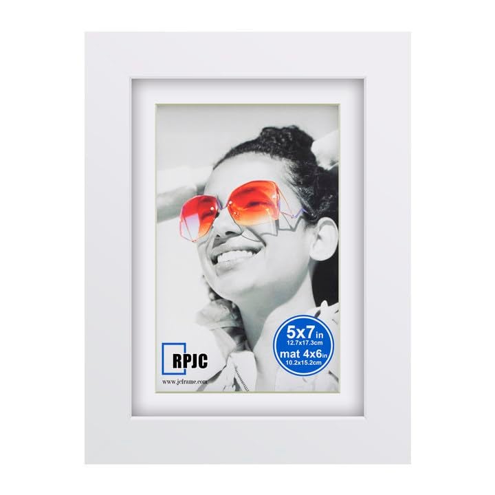 RPJC 5x7 inch Picture Frame Made of Solid Wood and High Definition Glass Display Pictures 4x6 with Mat or 5x7 Without Mat for Wall Mounting Photo Frame White