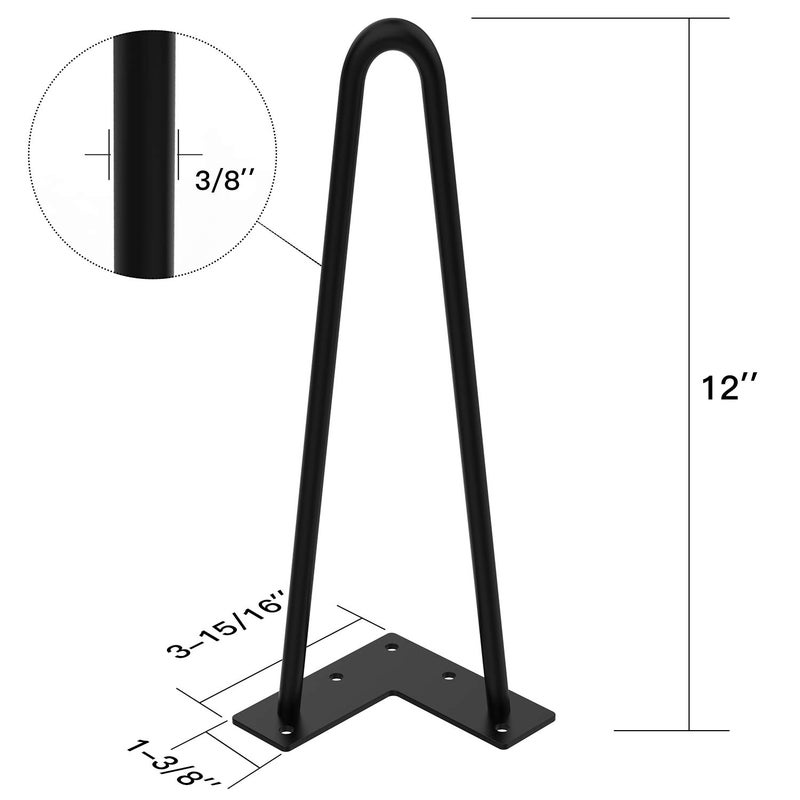 Orgerphy 12 Black Hairpin Furniture Legs4PCS HeavyDuty Hairpin Legs End Table Legs with Screws and 4pcs Bonus Rubber Floor Protectors Metal Table Legs Desk Legs Furniture Legs for DIYers - Image 2