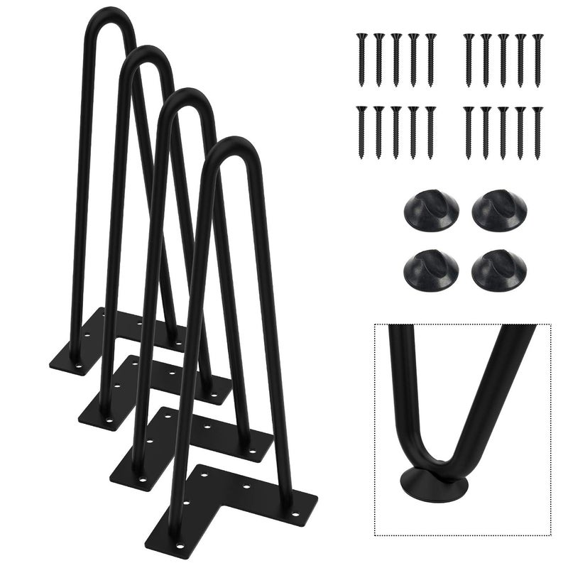 Orgerphy 12 Black Hairpin Furniture Legs4PCS HeavyDuty Hairpin Legs End Table Legs with Screws and 4pcs Bonus Rubber Floor Protectors Metal Table Legs Desk Legs Furniture Legs for DIYers - Image 1