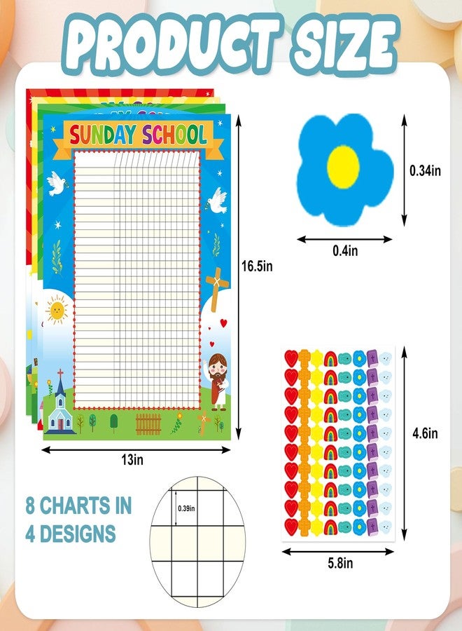 Fancy Land Sunday School Attendance Chart for Kids Christian Classroom Incentive Chart with Stickers for VBS Behavior Reward Church Religious Theme Activities Supplies Party Decoration Favors 8Pcs - Image 2