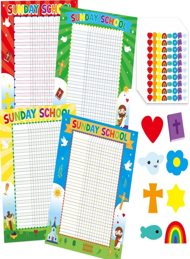 Fancy Land Sunday School Attendance Chart for Kids Christian Classroom Incentive Chart with Stickers for VBS Behavior Reward Church Religious Theme Activities Supplies Party Decoration Favors 8Pcs - Image 1