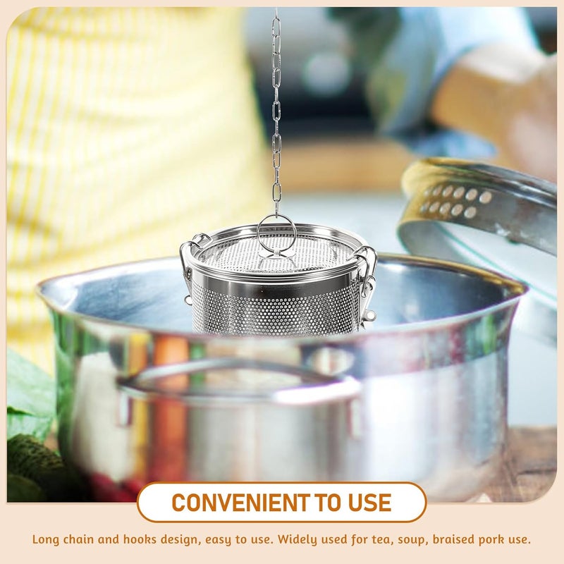 Yardwe سلة مصفاة التوابل من الفولاذ المقاوم للصدأ مع خطاف سلسلة، مصفاة حساء بشبكة دقيقة جدًا للطهي، التوابل، وتحضير الشاي، 5.51x5.51x5.90 بوصة - Image 2