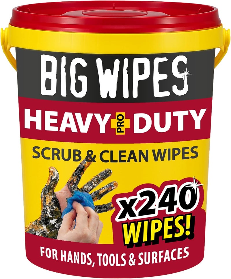 Heavy Duty Pro+ in Bucket (x240) - Textured Dual-Sided Hand Wipes With Skincare for Hands, Tools & Surfaces - Industrial Cleaning Products for Tradespeople