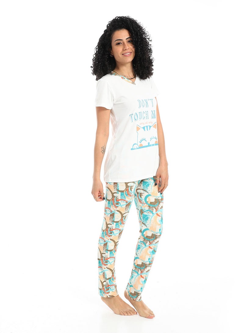 سيزار بيجامة حريمي صيفي نصف كم مزودة بطباعات من الصدر - Image 2