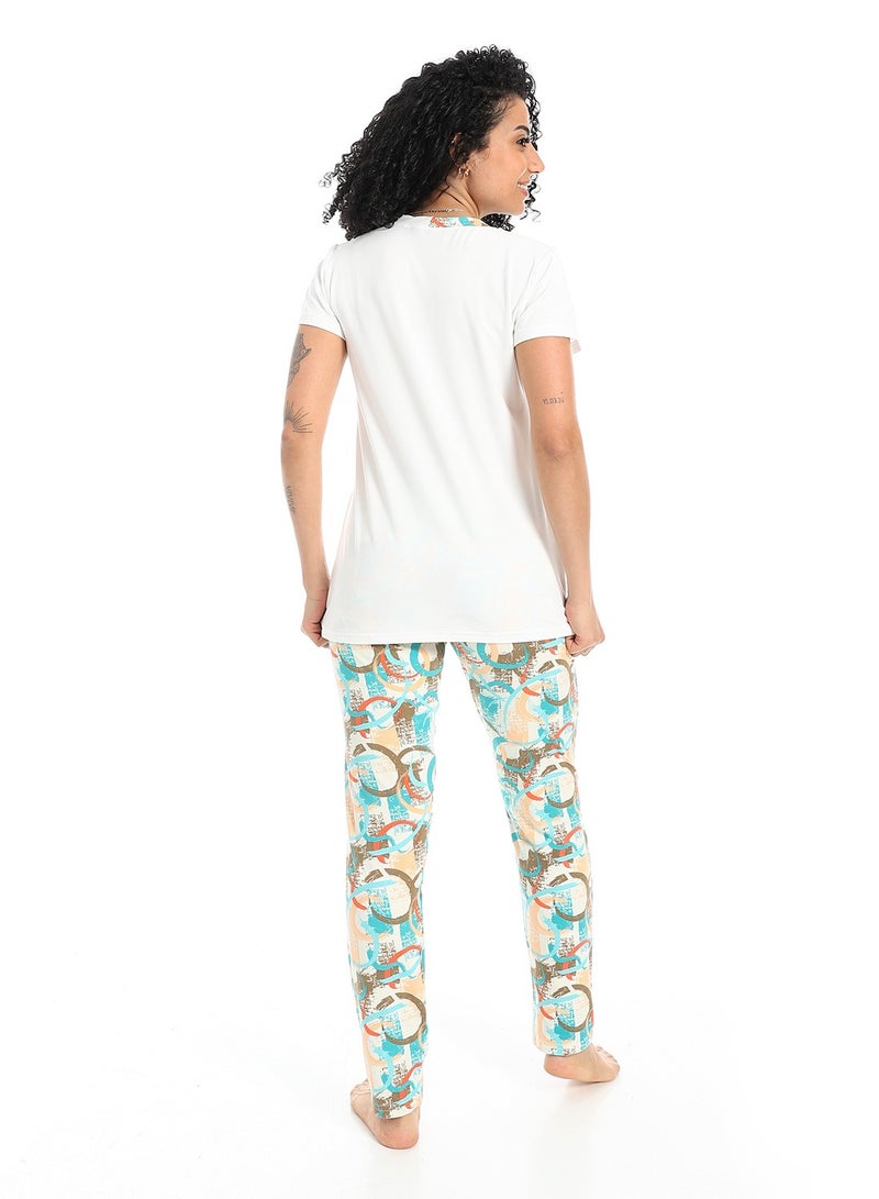 سيزار بيجامة حريمي صيفي نصف كم مزودة بطباعات من الصدر - Image 4