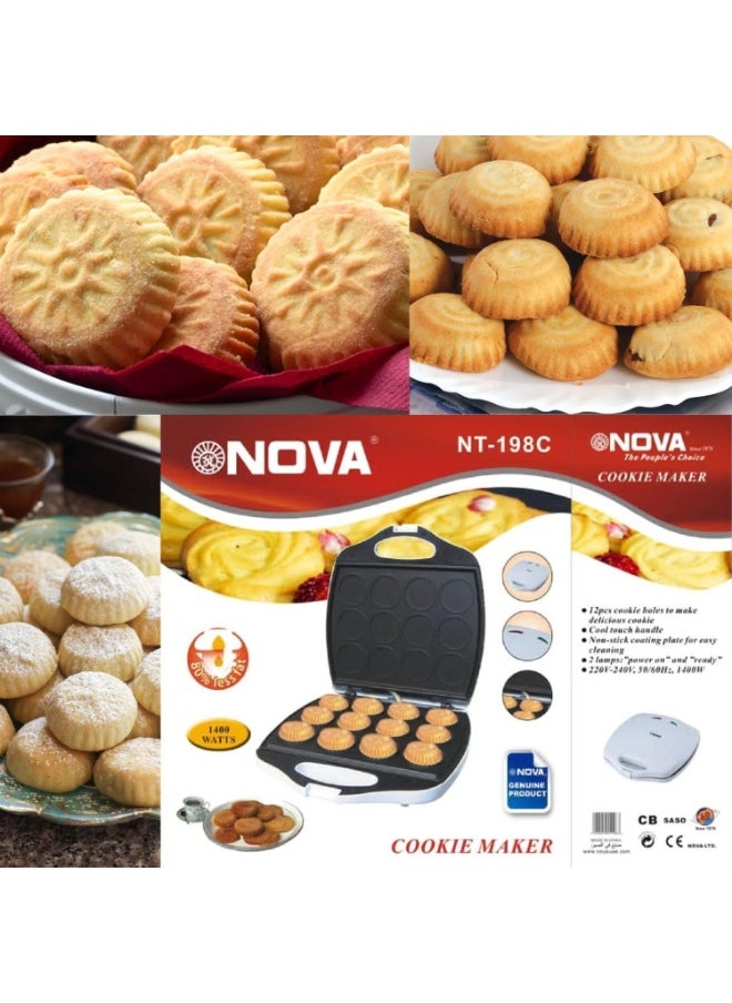 NOVA Mamool Maker / Cookie Maker Machine – 12-Piece Electric Maamoul Press with 1400W Power – Elegant White Design [IK81], Non-Stick Plates for Traditional Arabic Date Cookies, Perfect for Eid, Ramadan, Gifting  - Image 5