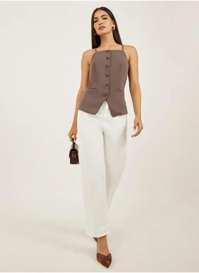 ستايلي Styli Square Neck Buttoned Strappy Waistcoat