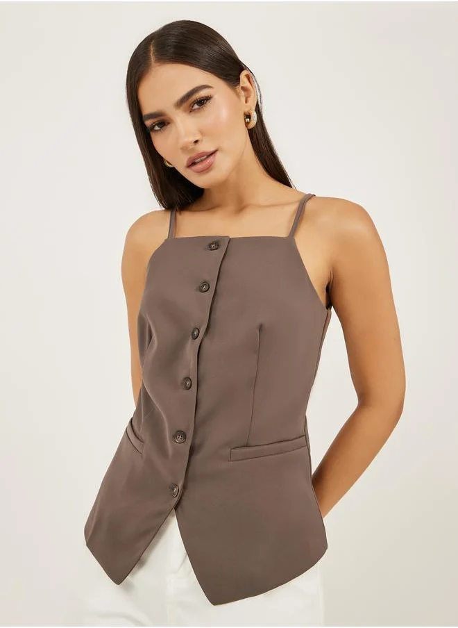 ستايلي Styli Square Neck Buttoned Strappy Waistcoat