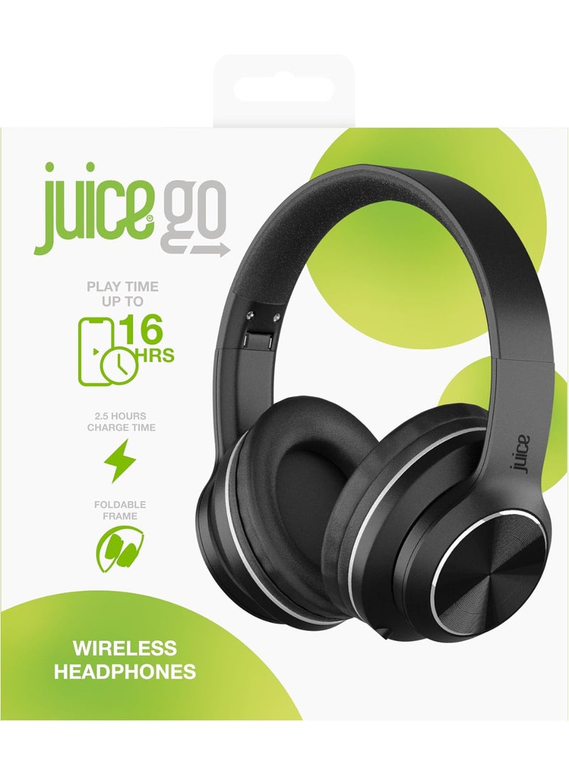 JUICE Wireless Headphones, 16Hr Playtime, Clearer hands-free calling, Foldable Lightweight Headset, Noise Cancelling Headphones, Wireless Over-Ear Bluetooth, AUX Cable for Wired Use – Black - Image 1