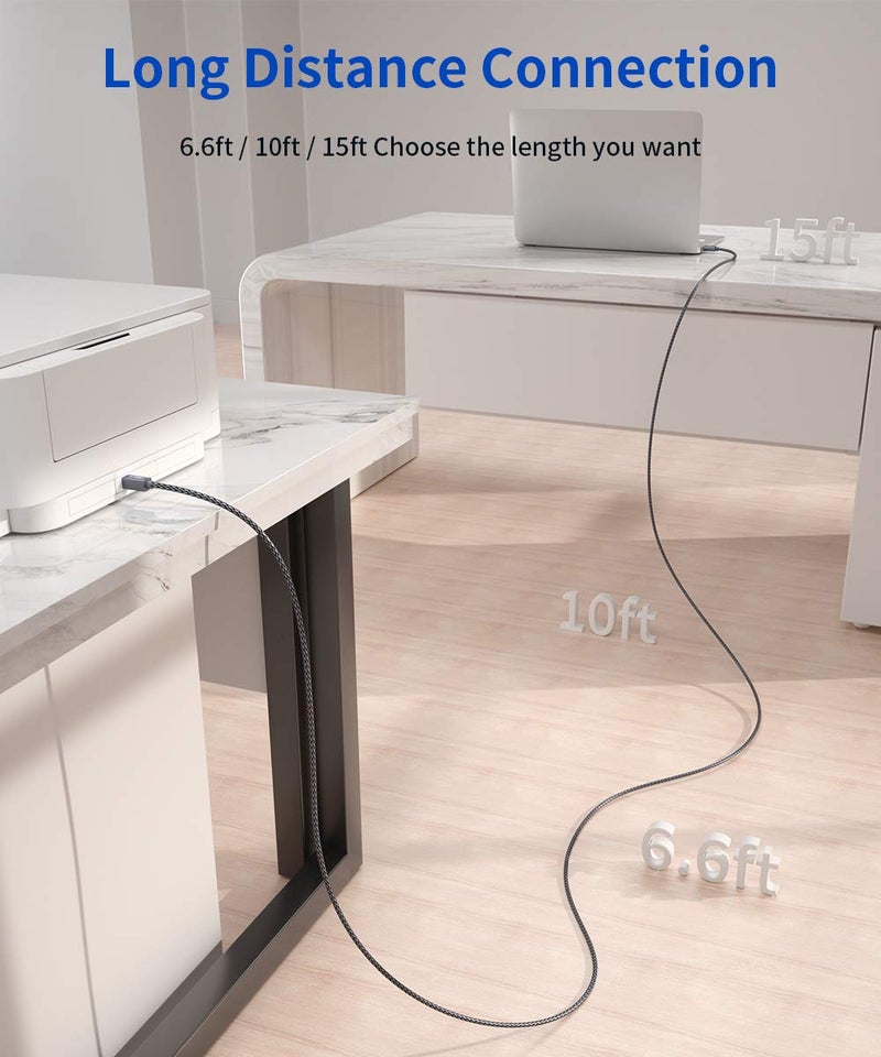 كابل طابعة JSAUX، كابل طابعة USB 2.0 بطول 6.6 قدم من نوع A ذكر إلى B ذكر، كابل ماسح ضوئي عالي السرعة، متوافق مع HP, Canon, Dell, Epson, Lexmark, Xerox, Samsung والمزيد (رمادي) - Image 2
