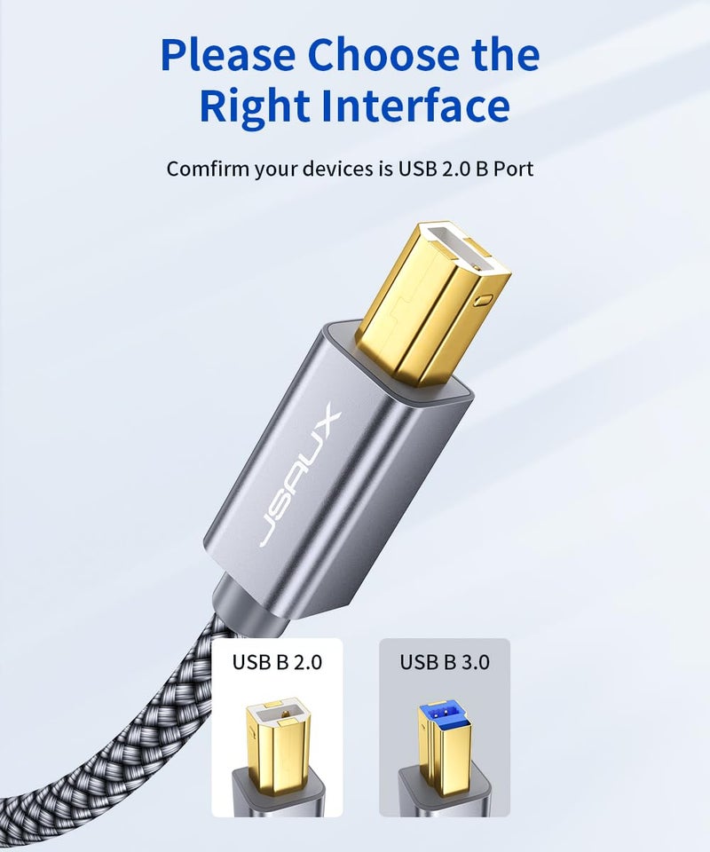 كابل طابعة JSAUX، كابل طابعة USB 2.0 بطول 6.6 قدم من نوع A ذكر إلى B ذكر، كابل ماسح ضوئي عالي السرعة، متوافق مع HP, Canon, Dell, Epson, Lexmark, Xerox, Samsung والمزيد (رمادي) - Image 5