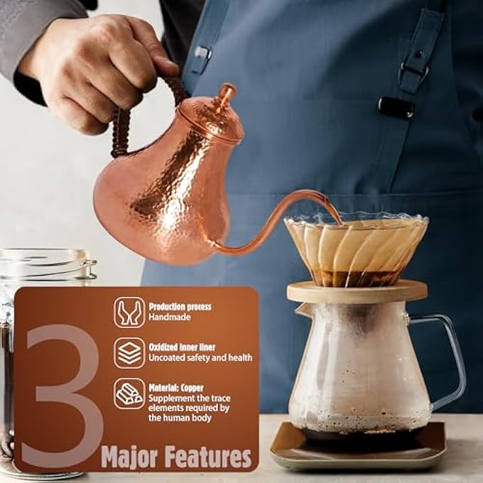 rayihni HandHammered Arabic Copper Coffee Potantique Oxidized FinishHeatResistant HandleStovetop SafeVented Lid  Precision Pouring - Image 2