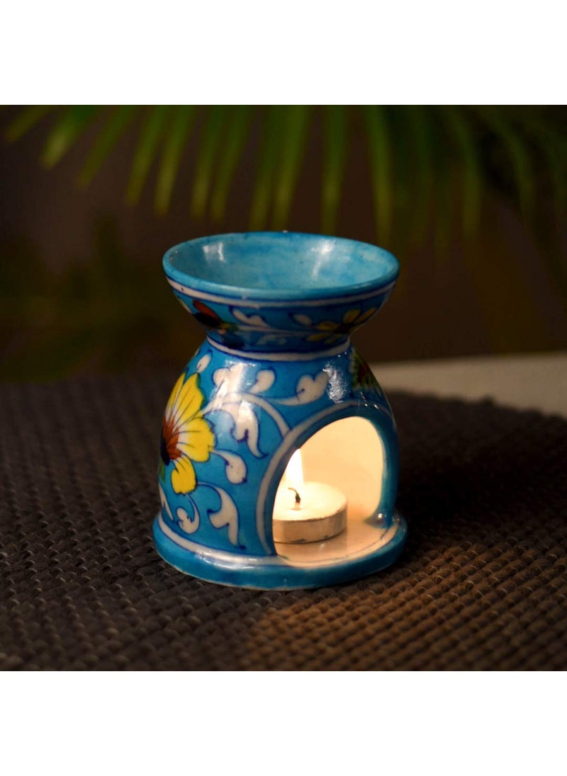 Unravel India Unravel India Blue Pottery Oil Burner Ceramic Aroma Diffuser for Home Decor Gifting PurposeYellow 