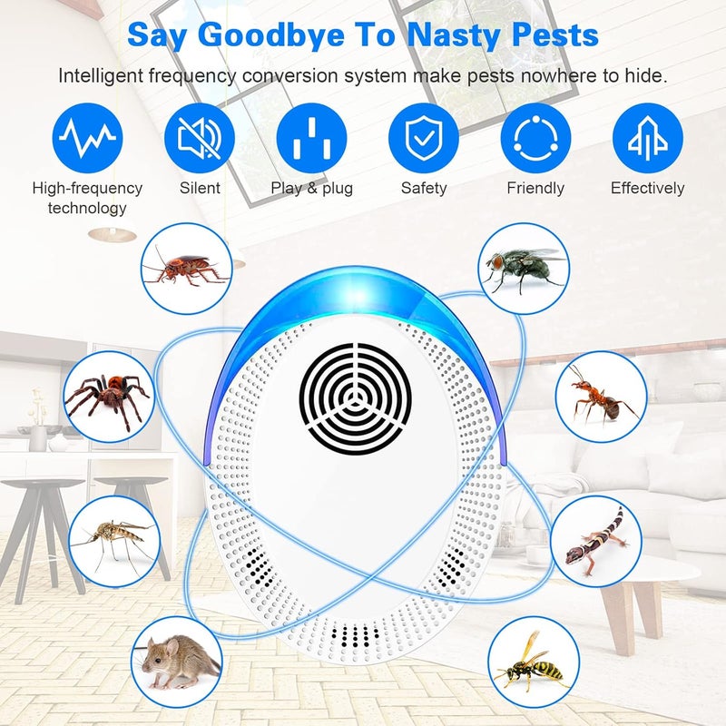 DUCOO 4 Pack Ultrasonic Pest Repeller, Spider Repellent Plug In, Cockroach Control Devices Indoor & Outdoor Anti Mosquitoes, Fleas, Ants, Bed Bugs, Flies, Spiders, Wasp, Rat - Image 2