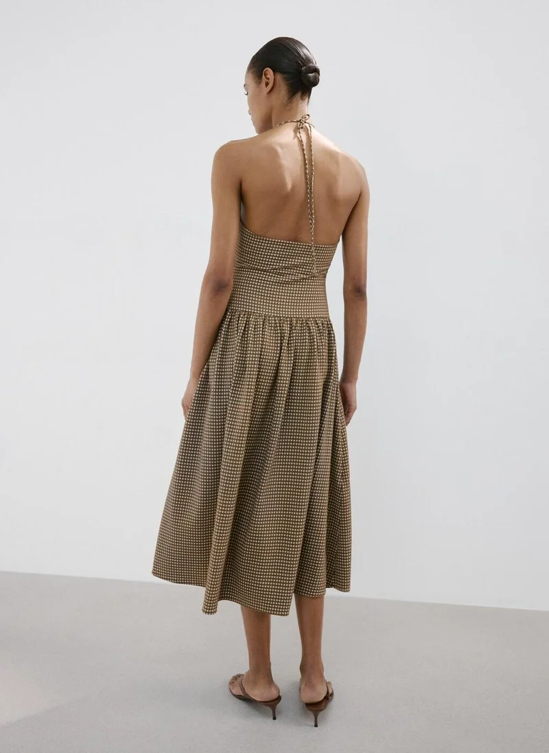 مانجو Checkered midi dress with ruched detail