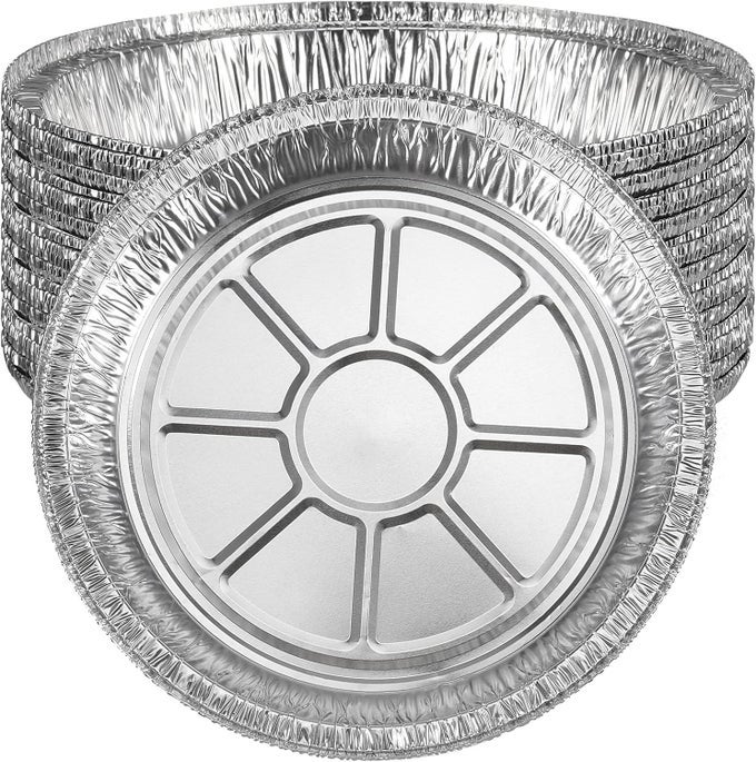 20 PACK 10 INCH ROUND DEEP ALUMINUM FOIL TRAYS 2800ML ROUND FOIL DISPOSABLE ALUMINUM FOIL PAN CONTAINERS FOR ROASTING BAKING COOKING REHEATING FREEZER OVEN SAFE