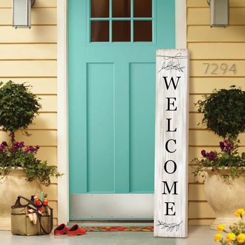 PEROUU Welcome Sign for Front Porch Standing Wooden Vertical Hanging Farmhouse Decor With Leaves for Front Door and Home Decorations 472H - Image 1