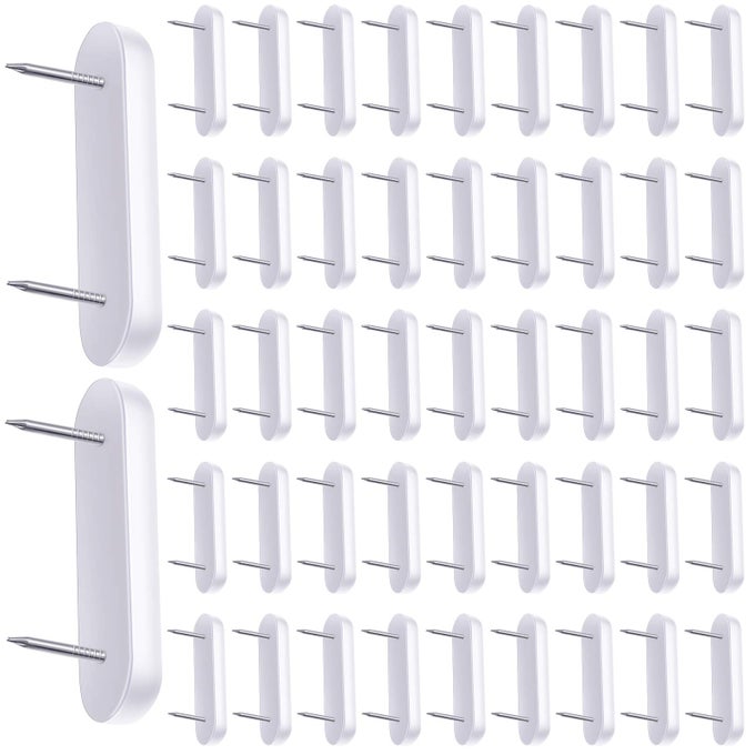 PLASTIC HEAD DOUBLE PINS BED SKIRT HOLDING PINS WHITE FURNITURE CHAIR LEG BROOCH GLIDE NAILS HOLDING BROOCH FOR SLIPCOVERS AND BEDSKIRTS60 PIECES