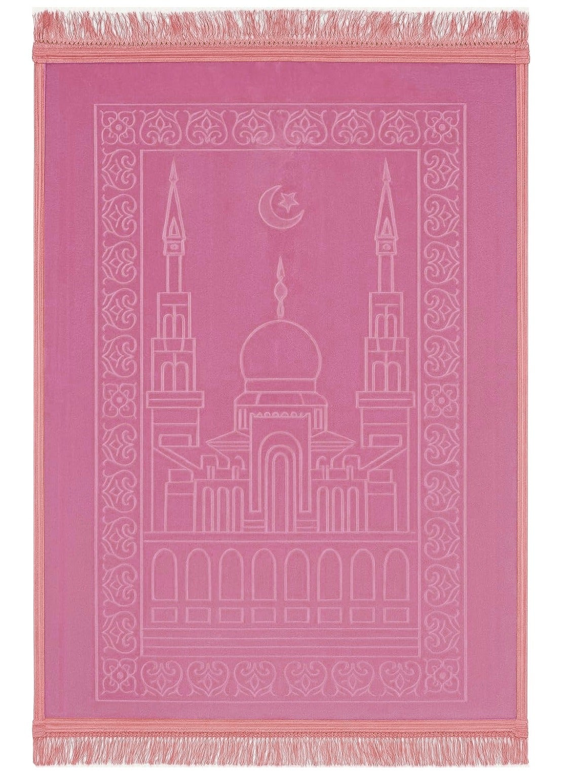 Premium Velvet Prayer Mat Pink 80x120cm Anti Slip Backing Large Islamic Janamaz Sajjadah for Women and Men Soft Comfortable Muslim Prayer Rug with Mosque Design Elegant Islamic Gift Mat for Daily Salah, Ramadan, Umrah and Hajj