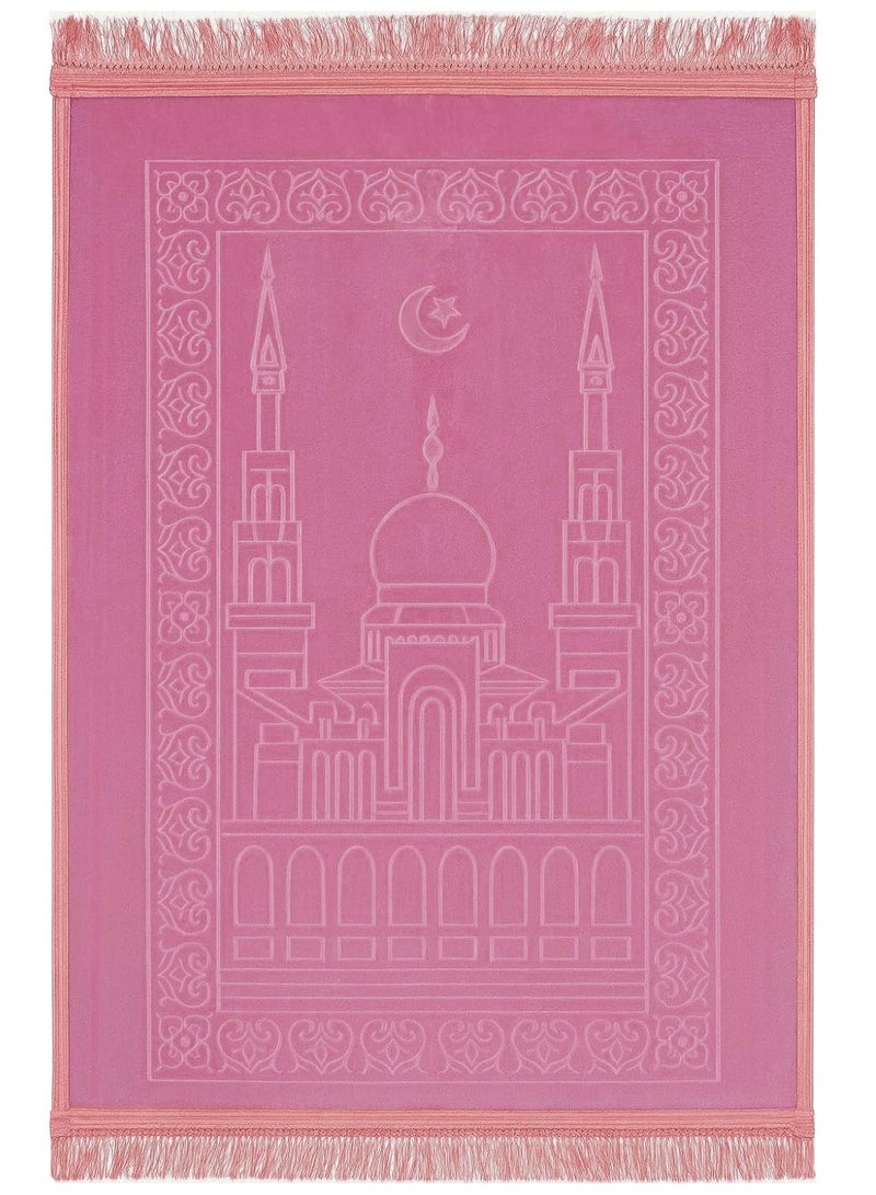 فابينني سجادة صلاة مخملية فاخرة وردية اللون مقاس 80×120 سم، مضادة للانزلاق، سجادة جنازة إسلامية كبيرة للنساء والرجال، سجادة صلاة إسلامية ناعمة ومريحة بتصميم مسجد، سجادة هدايا إسلامية أنيقة للصلاة اليومية ورمضان والعمرة والحج - Image 1