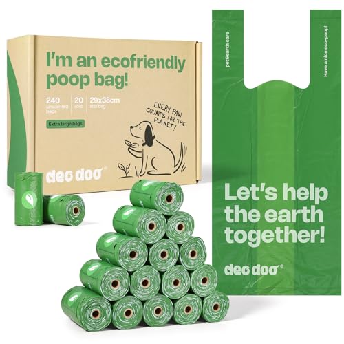 Deo Doo Dog Poop Bags with Handles Large Size 20 Rolls 240 Counts Big Sizes Leak Proof and Extra Thick Waste Bags Refill Rolls for Walking Medium Large Dogs Cats Litter Unscented - Image 1