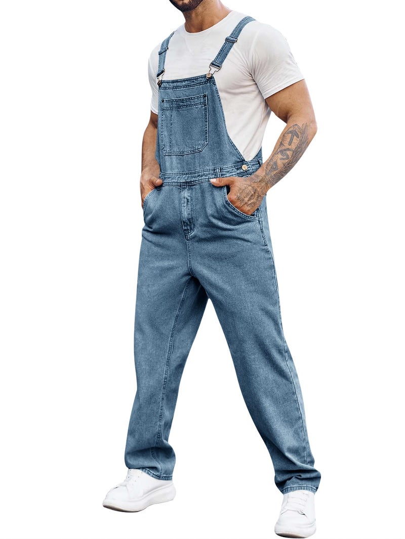 Runcati Mens Denim Bib Overall Jean Romper Trousers Adjustable Strap Workwear Slim Fit Jumpsuit